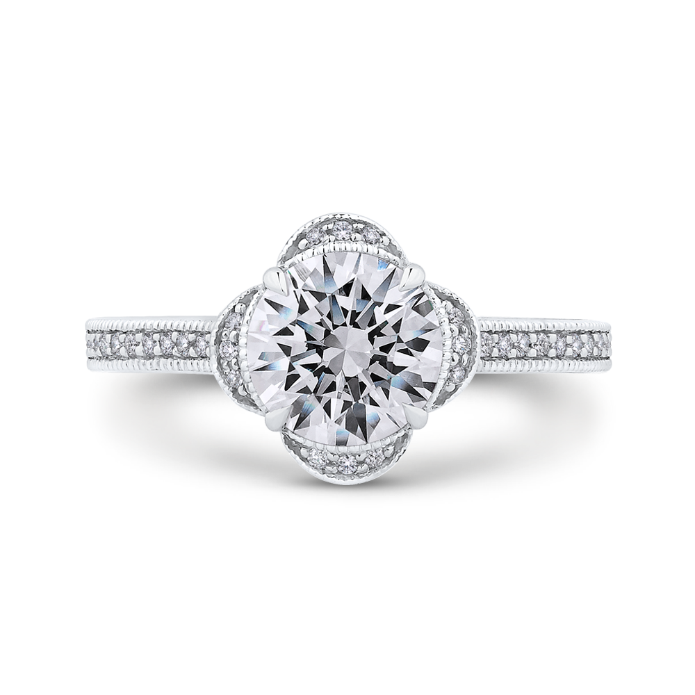 Round Diamond Halo Engagement Ring in 14K White Gold (Semi-Mount)