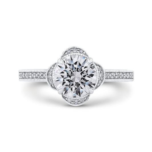 Round Diamond Halo Engagement Ring in 14K White Gold (Semi-Mount)