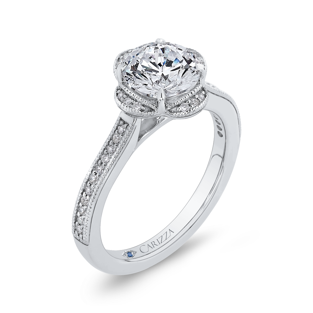 Round Diamond Halo Engagement Ring in 14K White Gold (Semi-Mount)