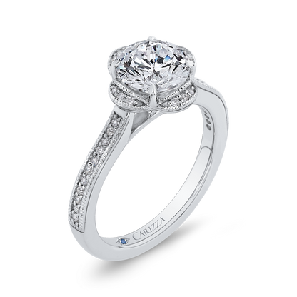 Round Diamond Halo Engagement Ring in 14K White Gold (Semi-Mount)