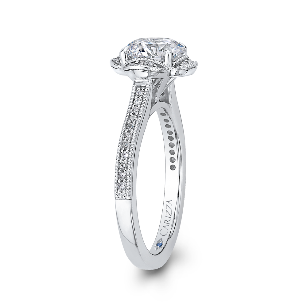 Round Diamond Halo Engagement Ring in 14K White Gold (Semi-Mount)