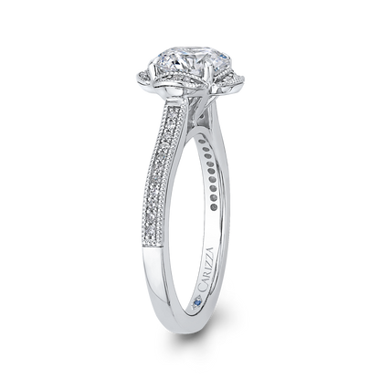 Round Diamond Halo Engagement Ring in 14K White Gold (Semi-Mount)