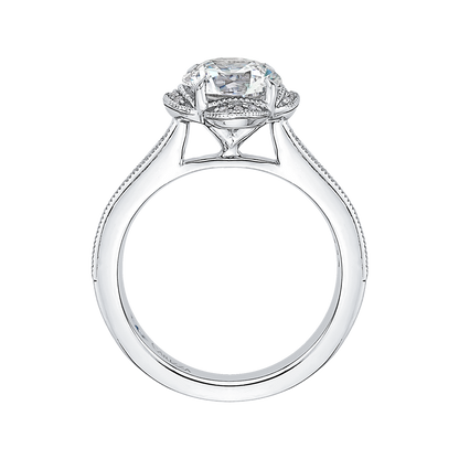 Round Diamond Halo Engagement Ring in 14K White Gold (Semi-Mount)