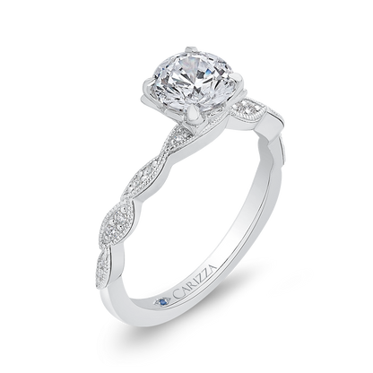 Round Diamond Floral Engagement Ring in 14K White Gold (Semi-Mount)