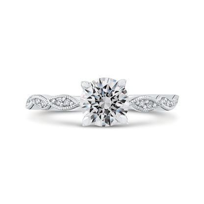 Round Diamond Floral Engagement Ring in 14K White Gold (Semi-Mount)