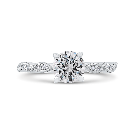 Round Diamond Floral Engagement Ring in 14K White Gold (Semi-Mount)