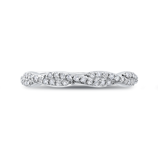 Round Diamond Criss-Cross Wedding Band in 14K White Gold
