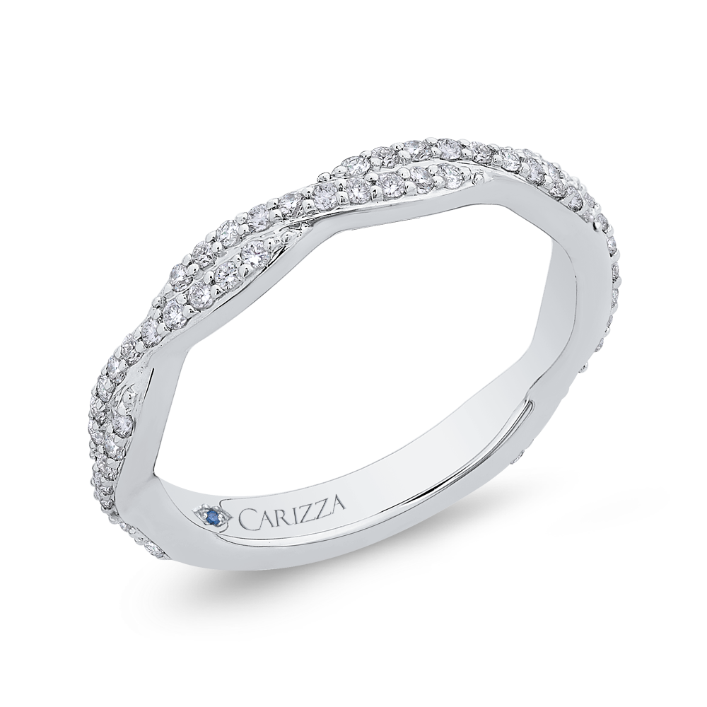 Round Diamond Criss-Cross Wedding Band in 14K White Gold