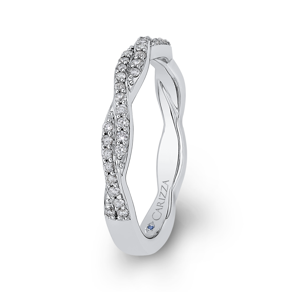 Round Diamond Criss-Cross Wedding Band in 14K White Gold
