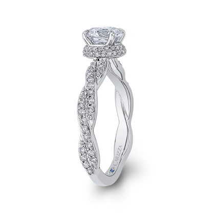 Round Diamond Floral Engagement Ring with Criss-Cross Shank in 14K White Gold (Semi-Mount)