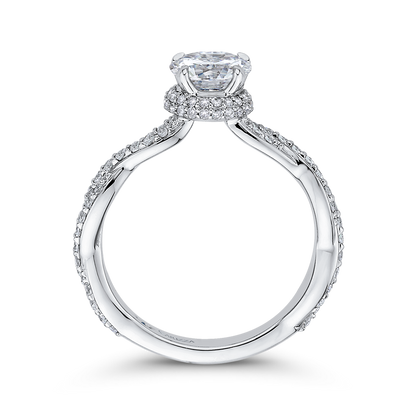 Round Diamond Floral Engagement Ring with Criss-Cross Shank in 14K White Gold (Semi-Mount)