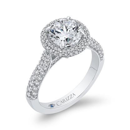 Round Diamond Double Halo Engagement Ring in 14K White Gold (Semi-Mount)