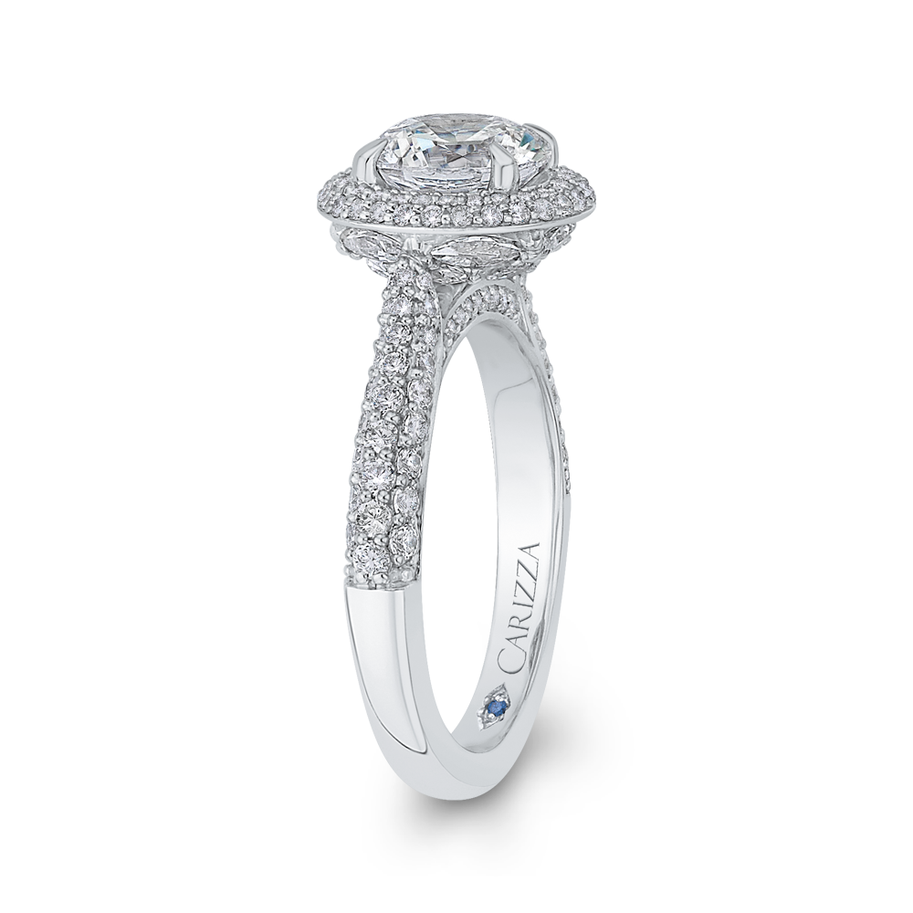 Round Diamond Double Halo Engagement Ring in 14K White Gold (Semi-Mount)