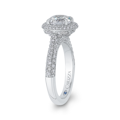 Round Diamond Double Halo Engagement Ring in 14K White Gold (Semi-Mount)