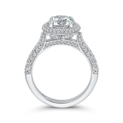 Round Diamond Double Halo Engagement Ring in 14K White Gold (Semi-Mount)