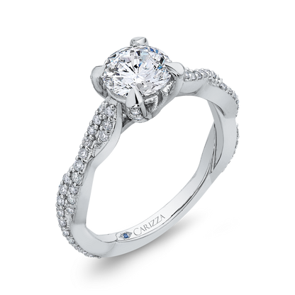 Round Diamond Floral Engagement Ring with Criss-Cross Shank in 14K White Gold (Semi-Mount)