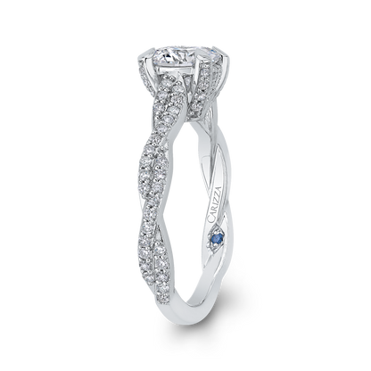 Round Diamond Floral Engagement Ring with Criss-Cross Shank in 14K White Gold (Semi-Mount)