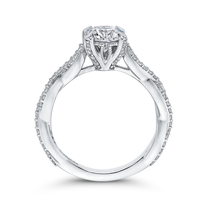 Round Diamond Floral Engagement Ring with Criss-Cross Shank in 14K White Gold (Semi-Mount)