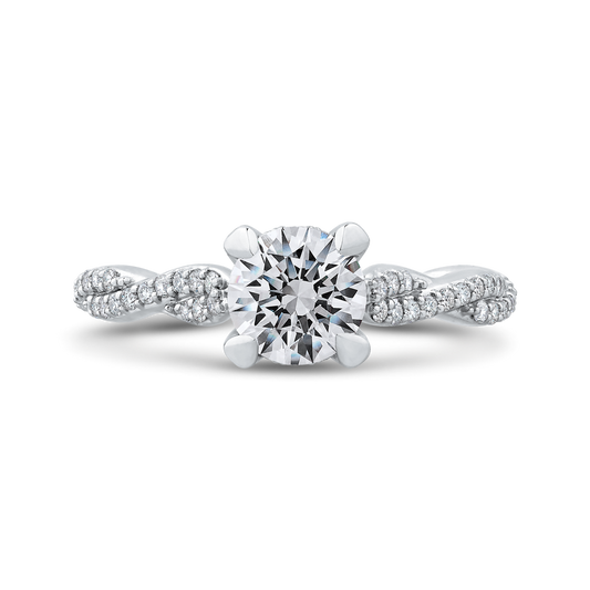 Round Diamond Floral Engagement Ring with Criss-Cross Shank in 14K White Gold (Semi-Mount)