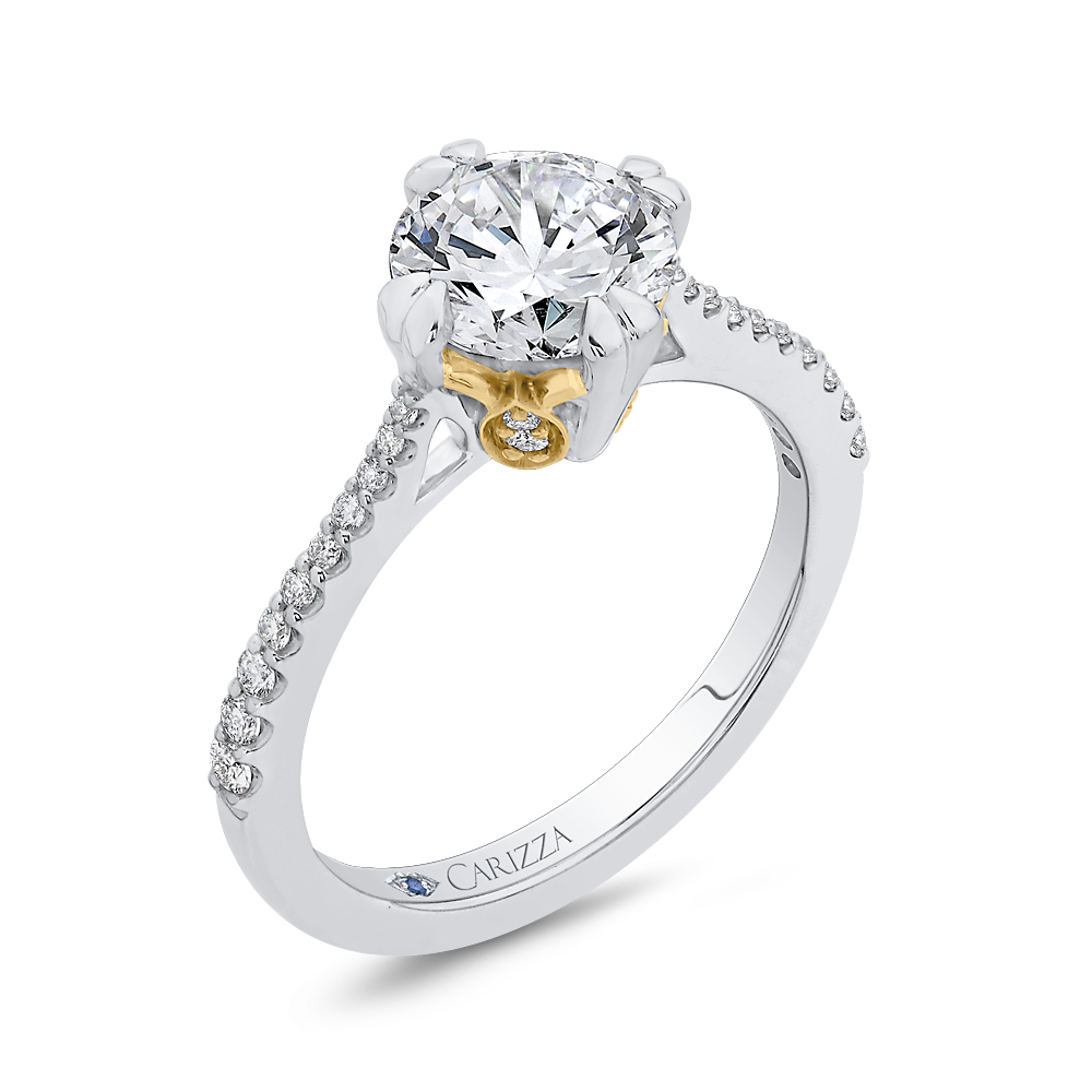 Round Diamond Floral Engagement Ring in 14K Two Tone Gold (Semi-Mount)