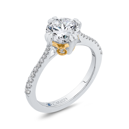 Round Diamond Floral Engagement Ring in 14K Two Tone Gold (Semi-Mount)