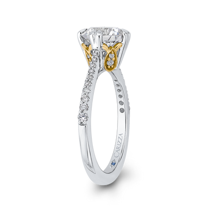 Round Diamond Floral Engagement Ring in 14K Two Tone Gold (Semi-Mount)