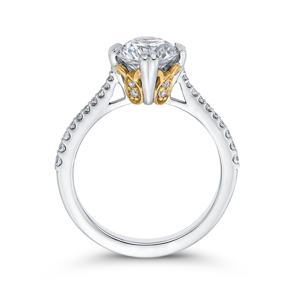 Round Diamond Floral Engagement Ring in 14K Two Tone Gold (Semi-Mount)