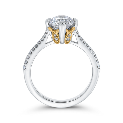 Round Diamond Floral Engagement Ring in 14K Two Tone Gold (Semi-Mount)