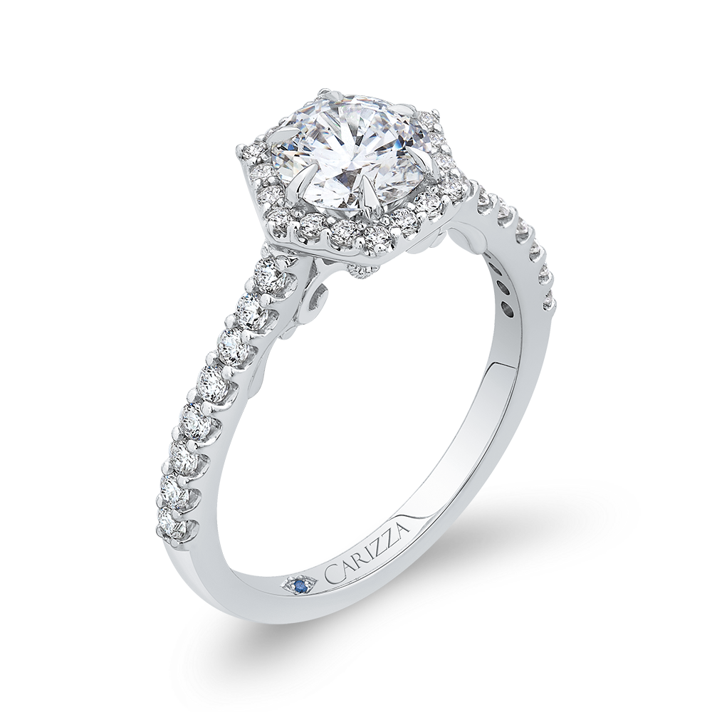 Round Diamond Halo Engagement Ring in 14K White Gold (Semi-Mount)