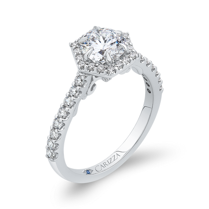 Round Diamond Halo Engagement Ring in 14K White Gold (Semi-Mount)