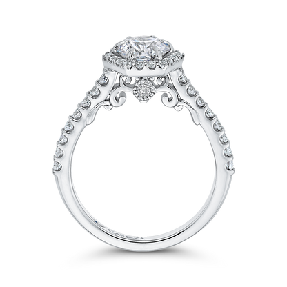 Round Diamond Halo Engagement Ring in 14K White Gold (Semi-Mount)