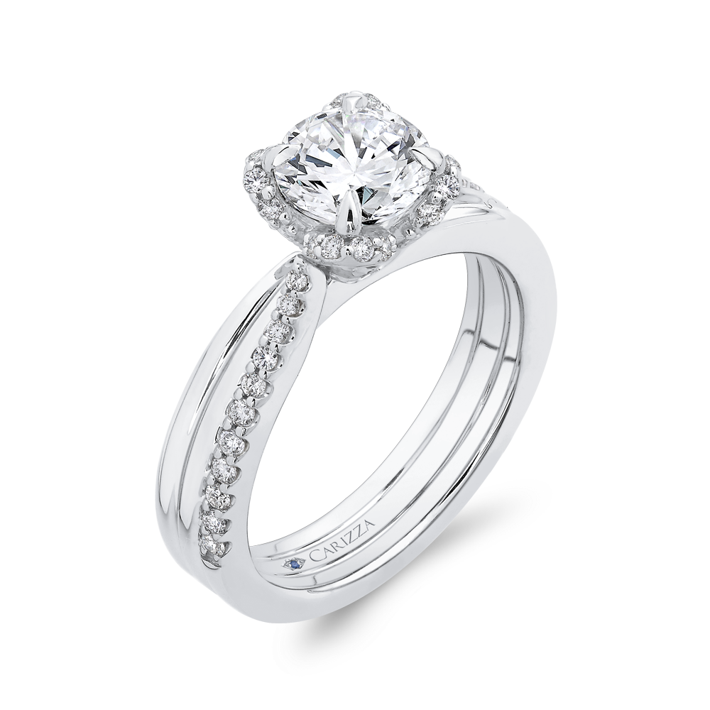 Round Diamond Floral Engagement Ring in 14K White Gold (Semi-Mount)