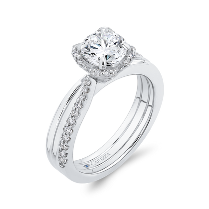 Round Diamond Floral Engagement Ring in 14K White Gold (Semi-Mount)