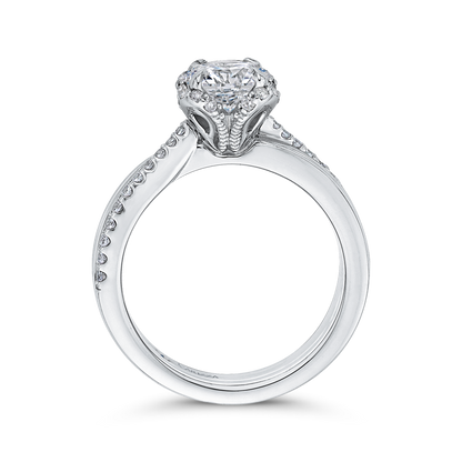 Round Diamond Floral Engagement Ring in 14K White Gold (Semi-Mount)