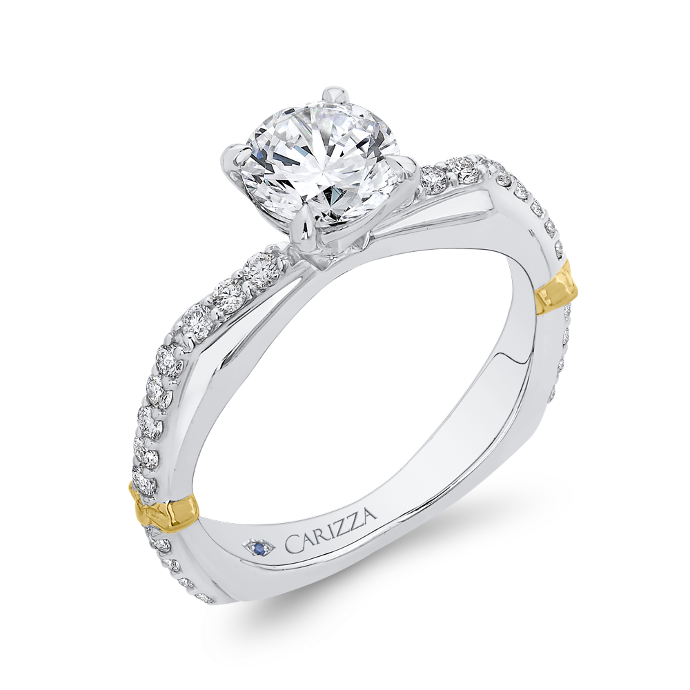 Euro Shank Round Diamond Engagement Ring in 14K Two Tone Gold (Semi-Mount)