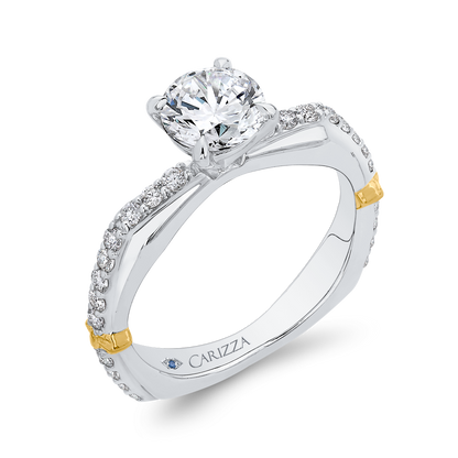 Euro Shank Round Diamond Engagement Ring in 14K Two Tone Gold (Semi-Mount)