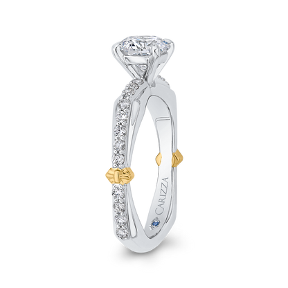 Euro Shank Round Diamond Engagement Ring in 14K Two Tone Gold (Semi-Mount)