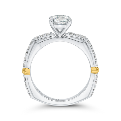 Euro Shank Round Diamond Engagement Ring in 14K Two Tone Gold (Semi-Mount)