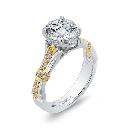 Diamond Floral Engagement Ring in 14K Two Tone Gold (Semi-Mount)