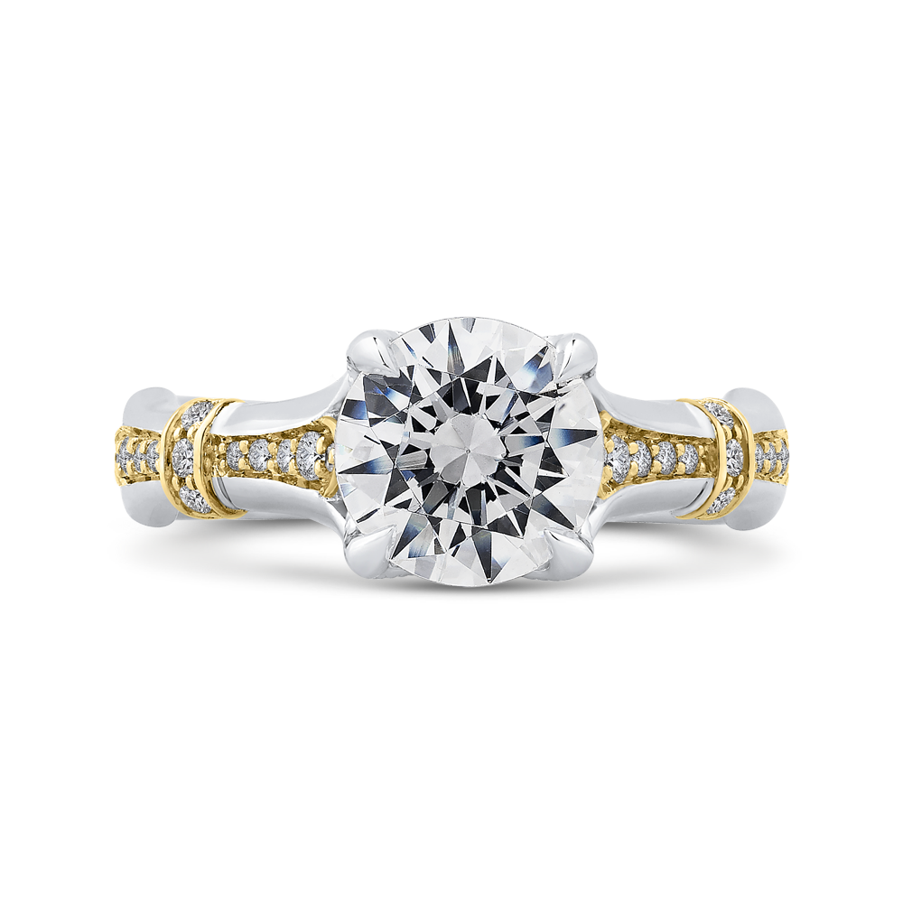 Diamond Floral Engagement Ring in 14K Two Tone Gold (Semi-Mount)