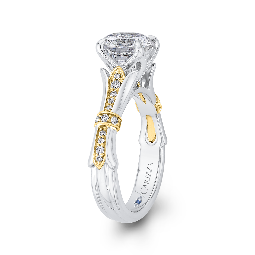 Diamond Floral Engagement Ring in 14K Two Tone Gold (Semi-Mount)