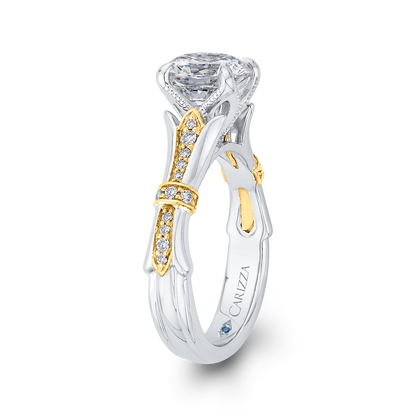 Diamond Floral Engagement Ring in 14K Two Tone Gold (Semi-Mount)