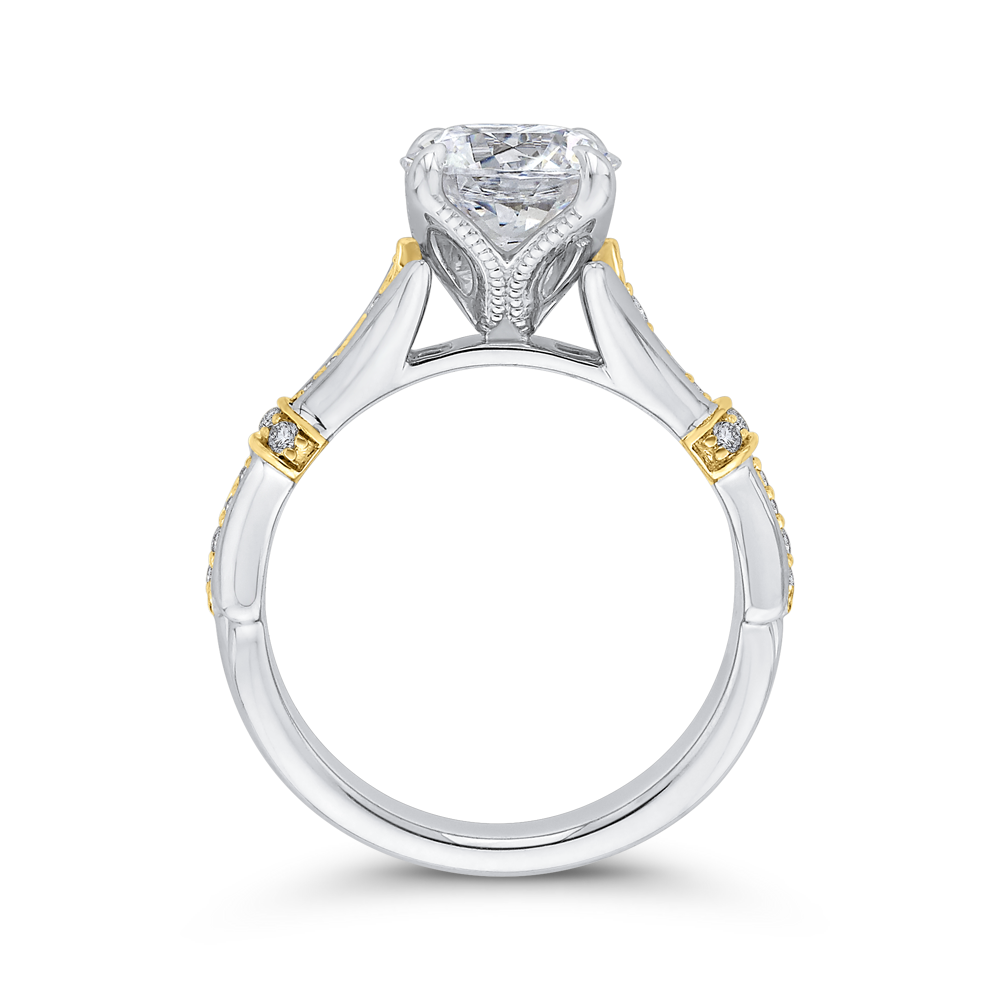 Diamond Floral Engagement Ring in 14K Two Tone Gold (Semi-Mount)