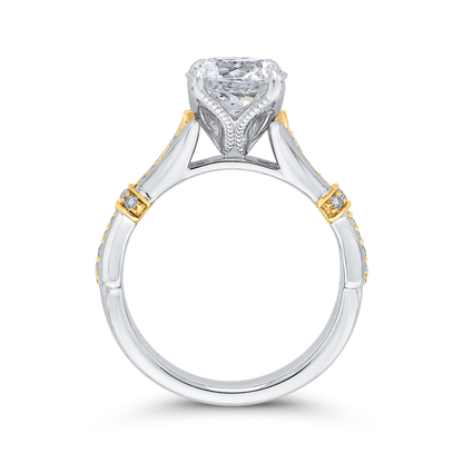 Diamond Floral Engagement Ring in 14K Two Tone Gold (Semi-Mount)