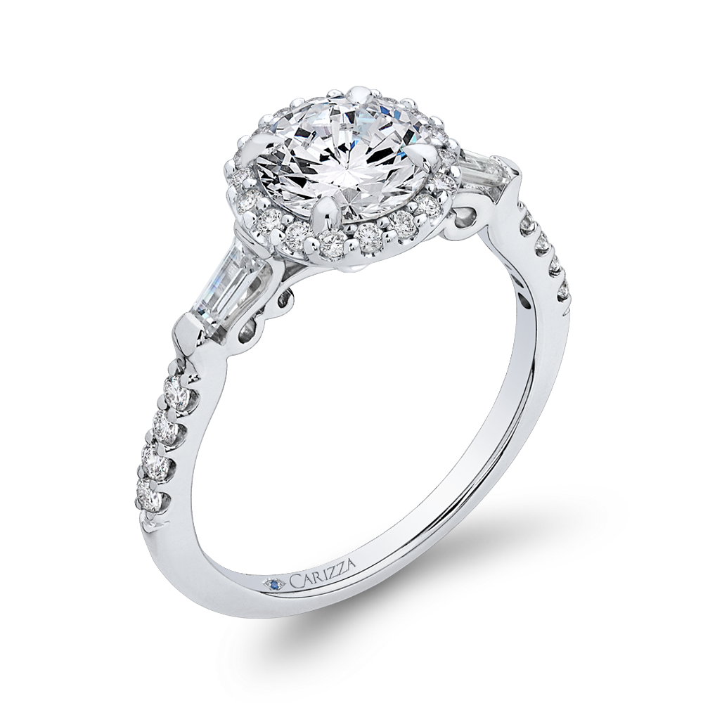 Round Diamond Halo Engagement Ring in 14K White Gold (Semi-Mount)