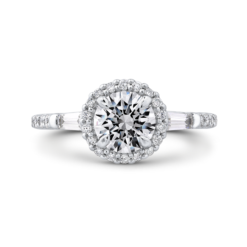 Round Diamond Halo Engagement Ring in 14K White Gold (Semi-Mount)