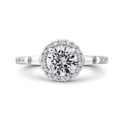 Round Diamond Halo Engagement Ring in 14K White Gold (Semi-Mount)