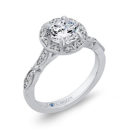 Round Diamond Halo Engagement Ring in 14K White Gold (Semi-Mount)