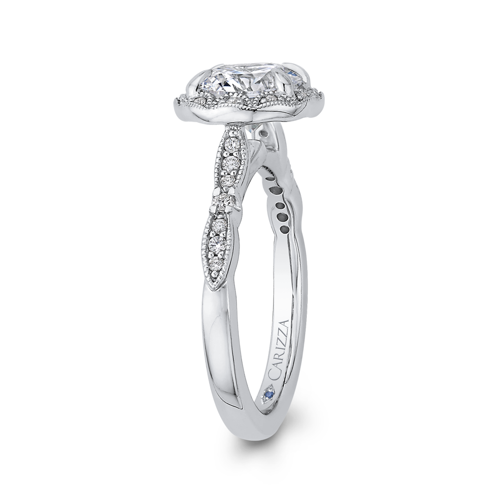 Round Diamond Halo Engagement Ring in 14K White Gold (Semi-Mount)