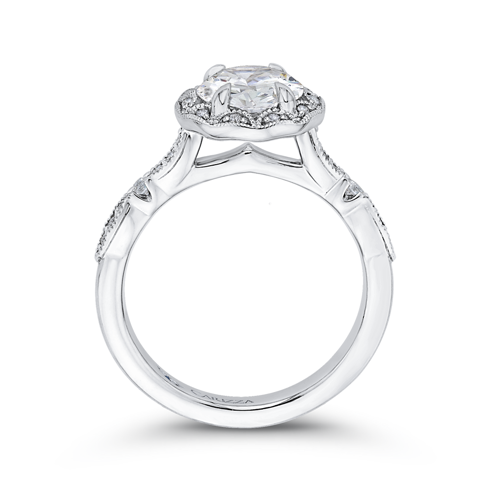 Round Diamond Halo Engagement Ring in 14K White Gold (Semi-Mount)